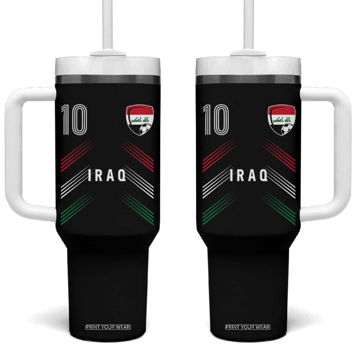 Iraq Soccer Sports Graphic Number 10 Jersey Style Tumbler With Handle Proud Iraqi Football Fans Game Day Pride TS02 One Size: 40 oz Black Print Your Wear
