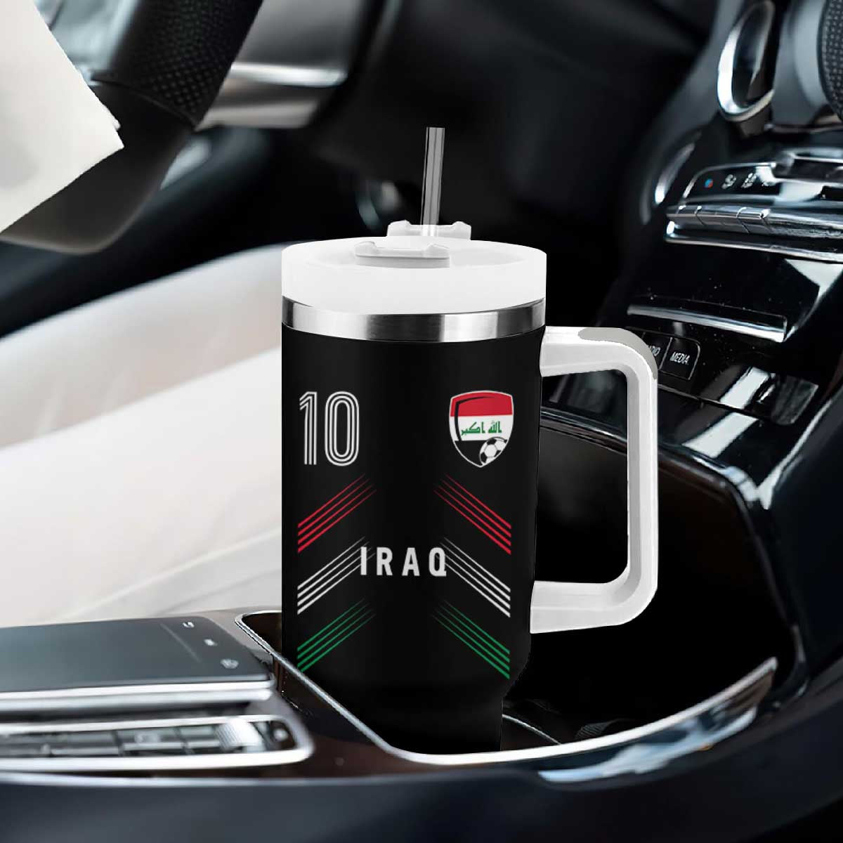 Iraq Soccer Sports Graphic Number 10 Jersey Style Tumbler With Handle Proud Iraqi Football Fans Game Day Pride