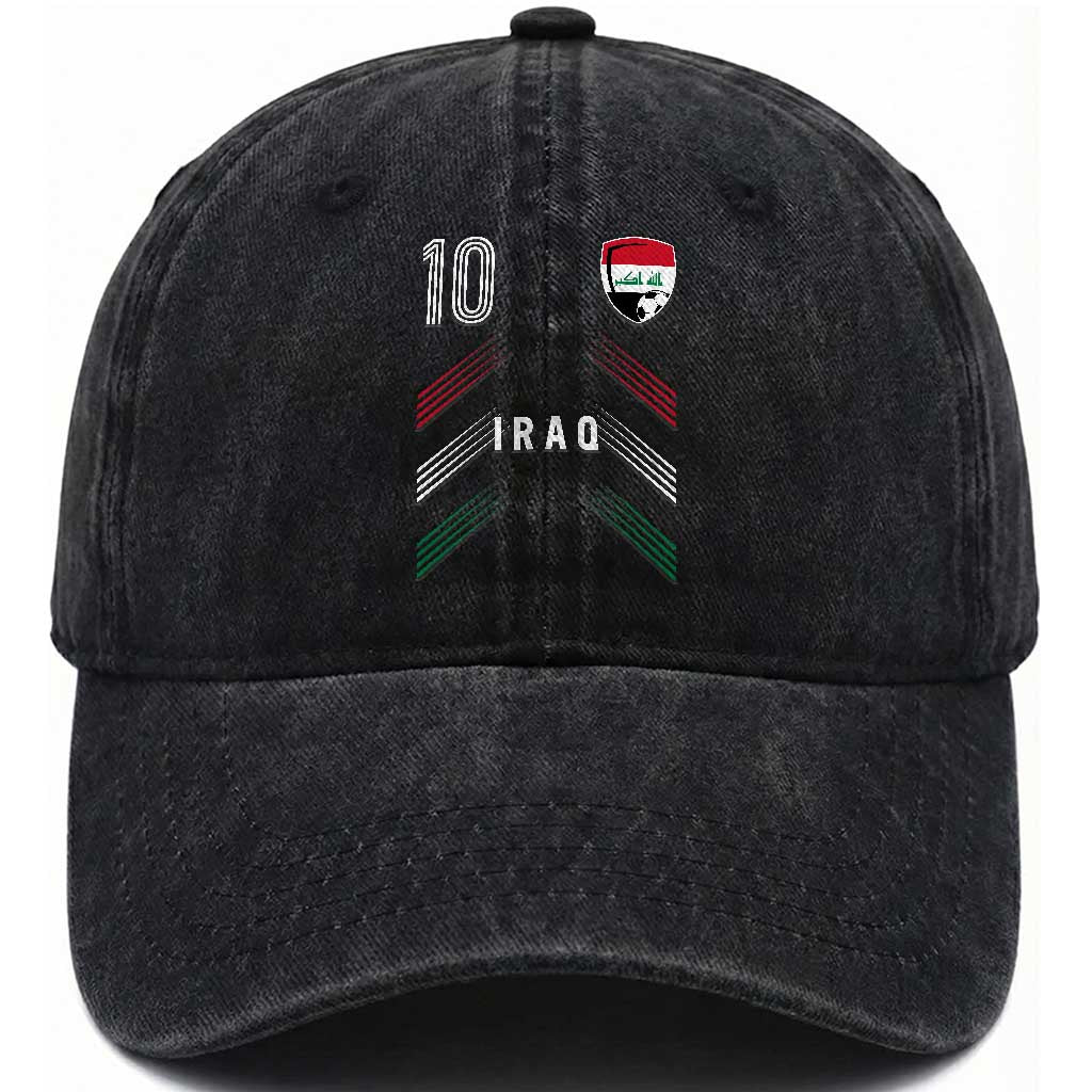 Iraq Soccer Sports Graphic Number 10 Jersey Style Washed Cotton Baseball Cap Proud Iraqi Football Fans Game Day Pride