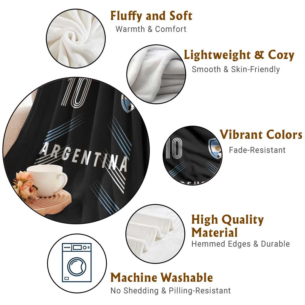 Argentina Soccer Sports Graphic Number 10 Jersey Style Throw Blanket Proud Argentine Football Fans Game Day Pride