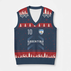 Argentina Soccer Sports Graphic Number 10 Jersey Style V-Neck Knit Sweater Vest Proud Argentine Football Fans Game Day Pride