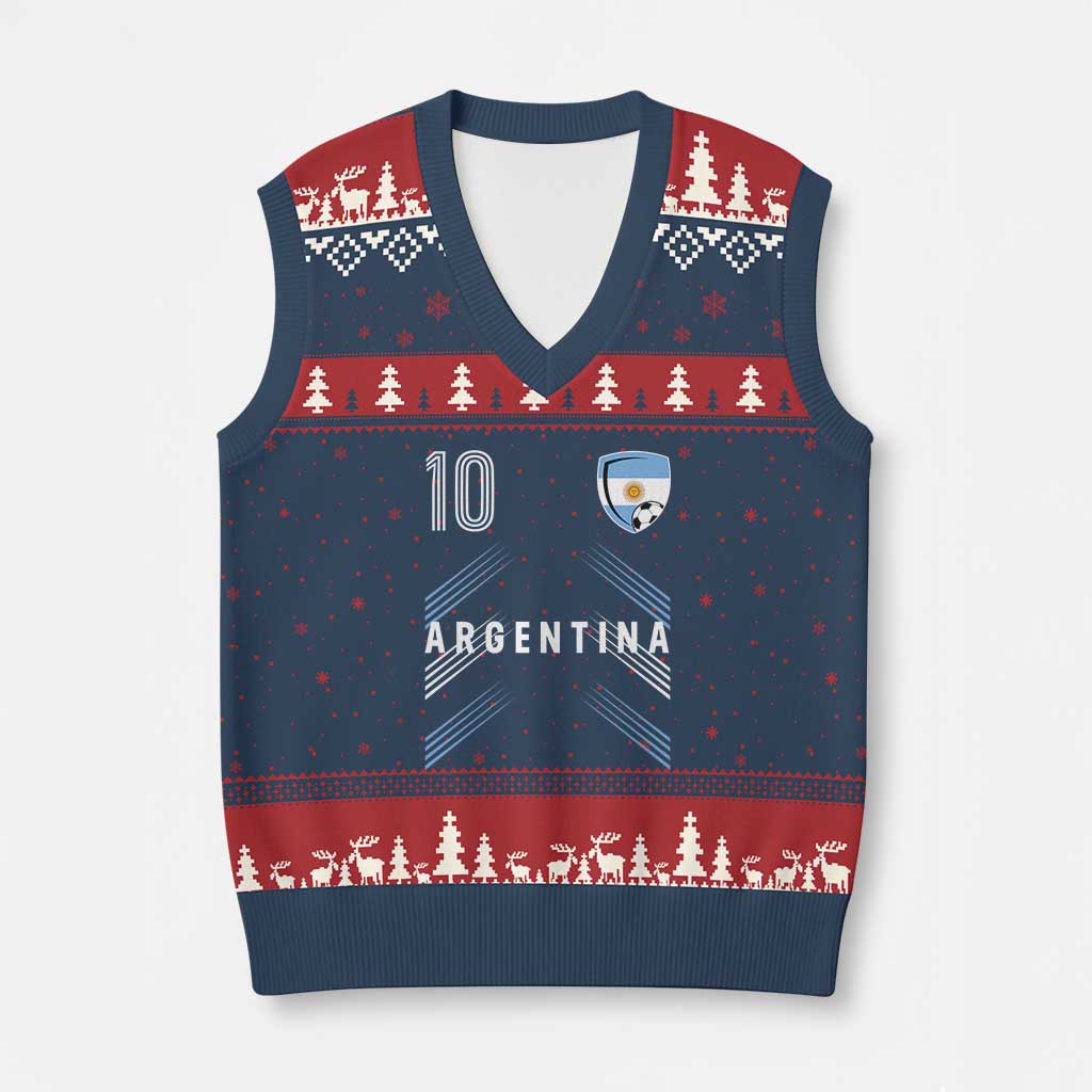 Argentina Soccer Sports Graphic Number 10 Jersey Style V-Neck Knit Sweater Vest Proud Argentine Football Fans Game Day Pride TS02 Navy Red Print Your Wear