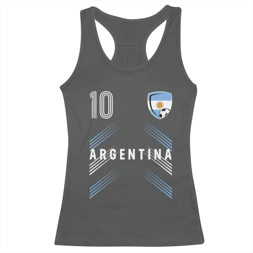 Argentina Soccer Sports Graphic Number 10 Jersey Style Racerback Tank Top Proud Argentine Football Fans Game Day Pride