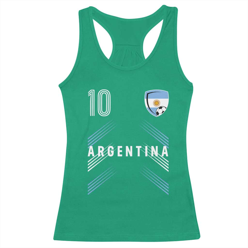 Argentina Soccer Sports Graphic Number 10 Jersey Style Racerback Tank Top Proud Argentine Football Fans Game Day Pride