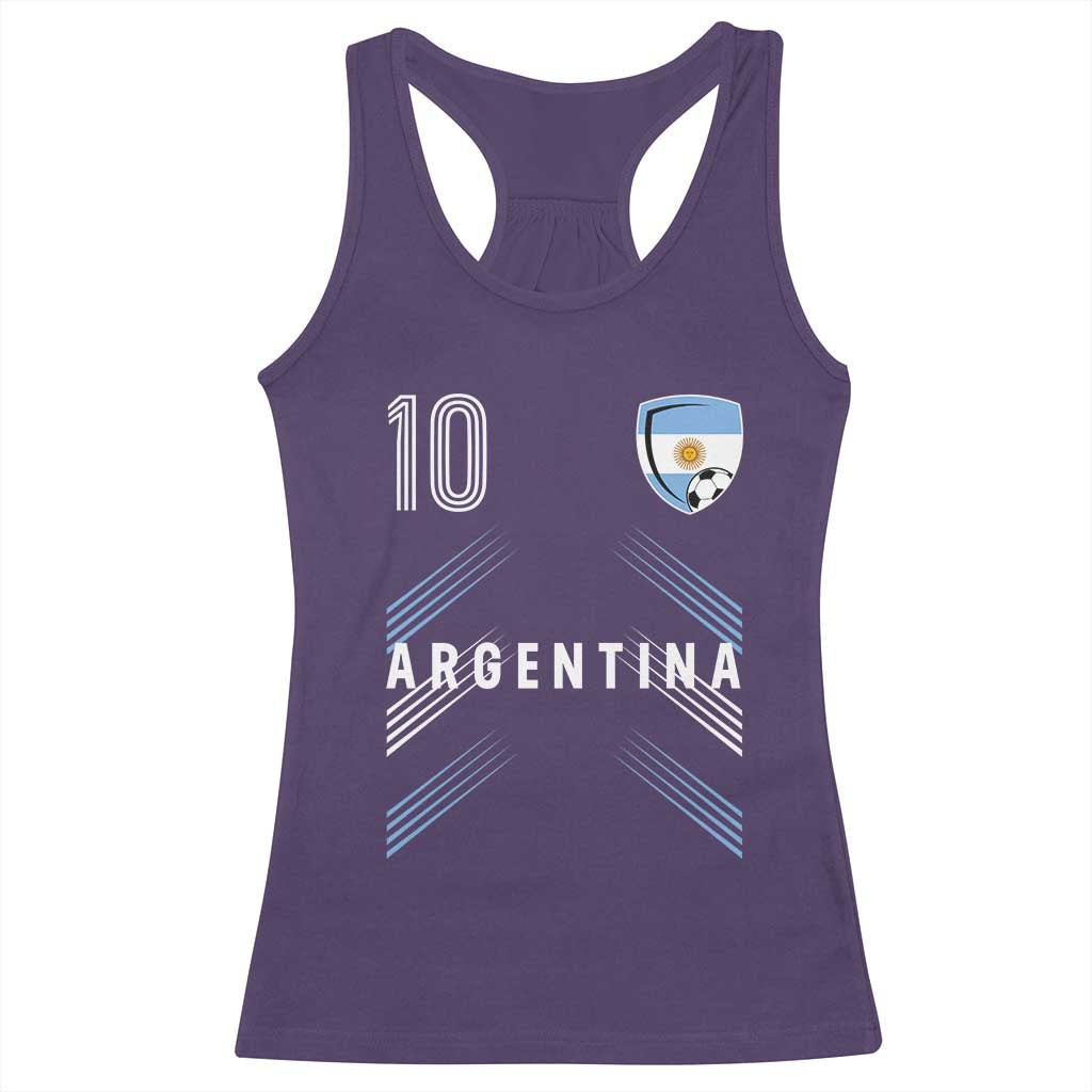 Argentina Soccer Sports Graphic Number 10 Jersey Style Racerback Tank Top Proud Argentine Football Fans Game Day Pride