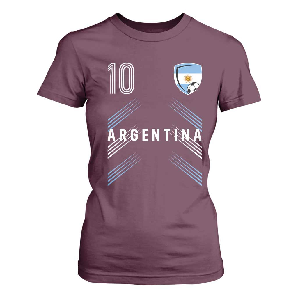 Argentina Soccer Sports Graphic Number 10 Jersey Style T Shirt For Women Proud Argentine Football Fans Game Day Pride