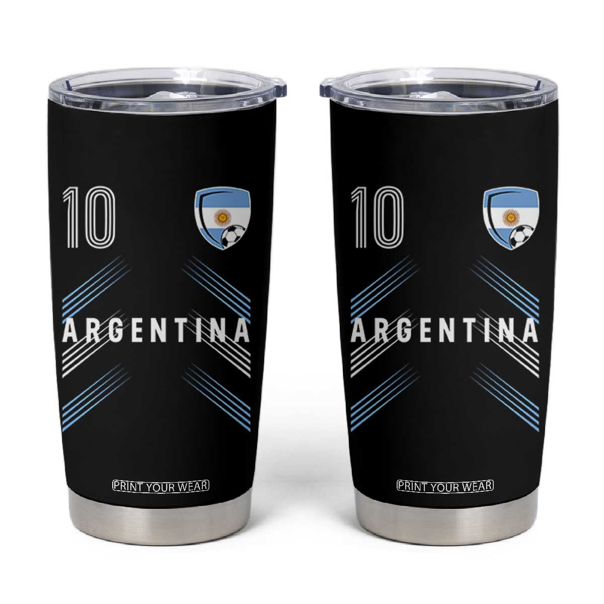 Argentina Soccer Sports Graphic Number 10 Jersey Style Tumbler Cup Proud Argentine Football Fans Game Day Pride