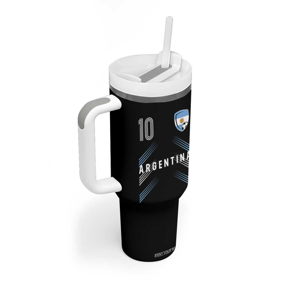Argentina Soccer Sports Graphic Number 10 Jersey Style Tumbler With Handle Proud Argentine Football Fans Game Day Pride