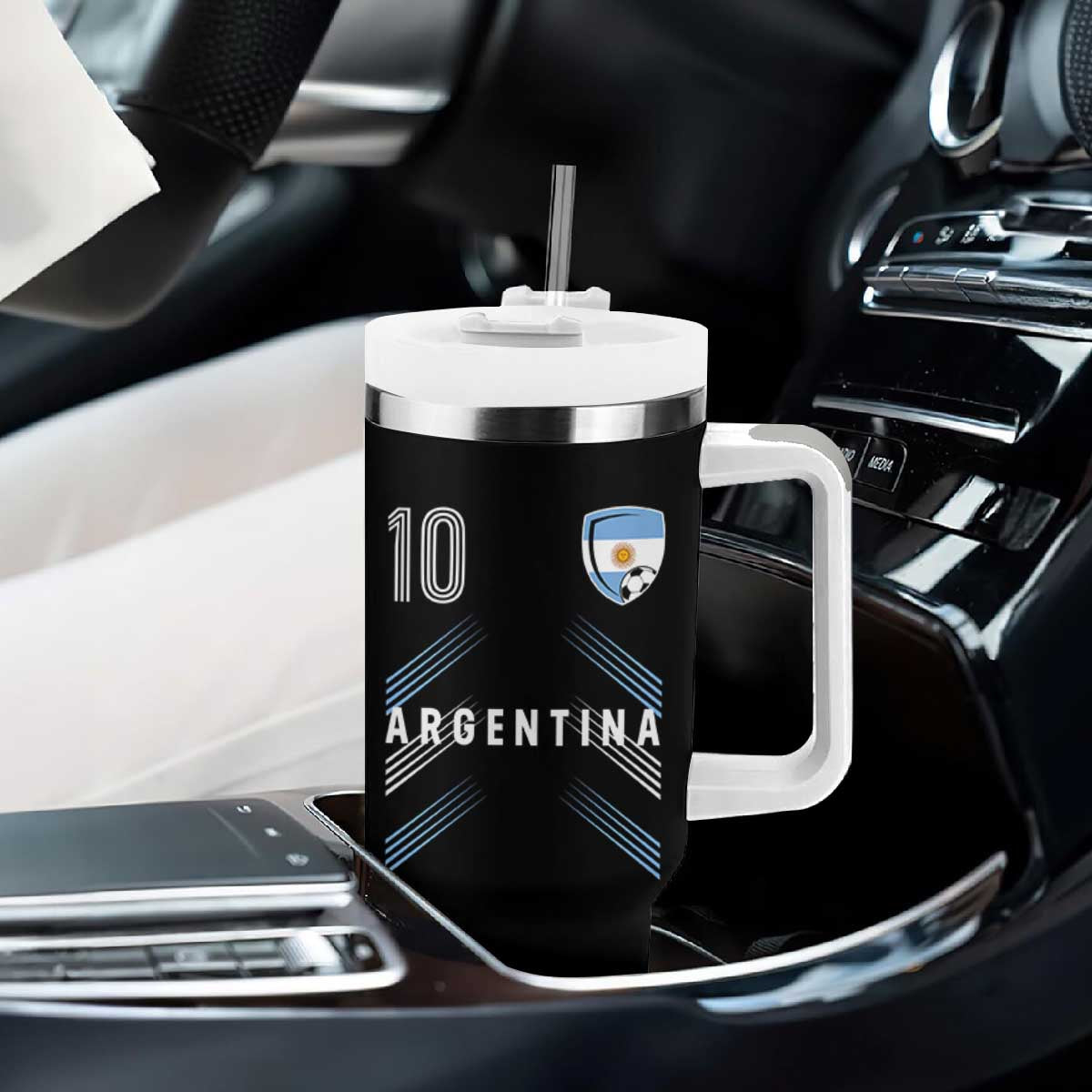 Argentina Soccer Sports Graphic Number 10 Jersey Style Tumbler With Handle Proud Argentine Football Fans Game Day Pride