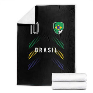 Brasil Number 10 Soccer Shield Graphic Jersey Style Throw Blanket Retro Futbol Football Fans Sports Lover