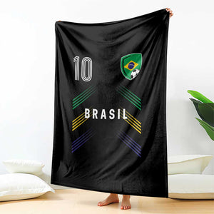 Brasil Number 10 Soccer Shield Graphic Jersey Style Throw Blanket Retro Futbol Football Fans Sports Lover