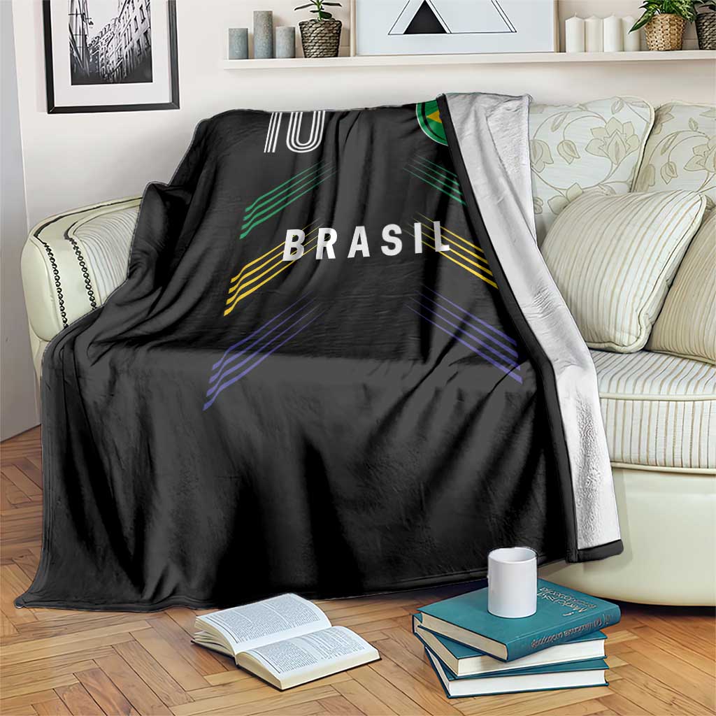 Brasil Number 10 Soccer Shield Graphic Jersey Style Throw Blanket Retro Futbol Football Fans Sports Lover