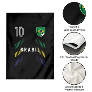 Brasil Number 10 Soccer Shield Graphic Jersey Style Garden Flag Retro Futbol Football Fans Sports Lover