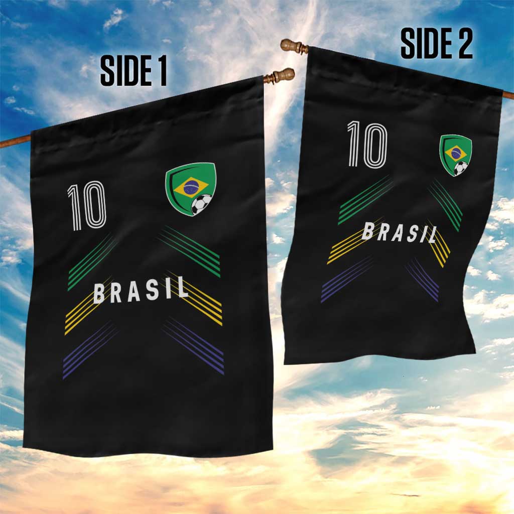 Brasil Number 10 Soccer Shield Graphic Jersey Style Garden Flag Retro Futbol Football Fans Sports Lover