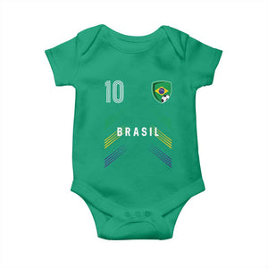 Brasil Number 10 Soccer Shield Graphic Jersey Style Baby Onesie Retro Futbol Football Fans Sports Lover