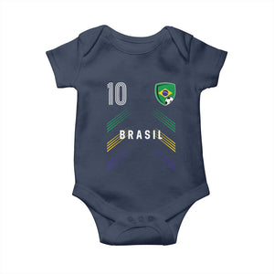 Brasil Number 10 Soccer Shield Graphic Jersey Style Baby Onesie Retro Futbol Football Fans Sports Lover