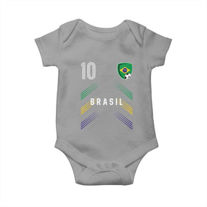 Brasil Number 10 Soccer Shield Graphic Jersey Style Baby Onesie Retro Futbol Football Fans Sports Lover