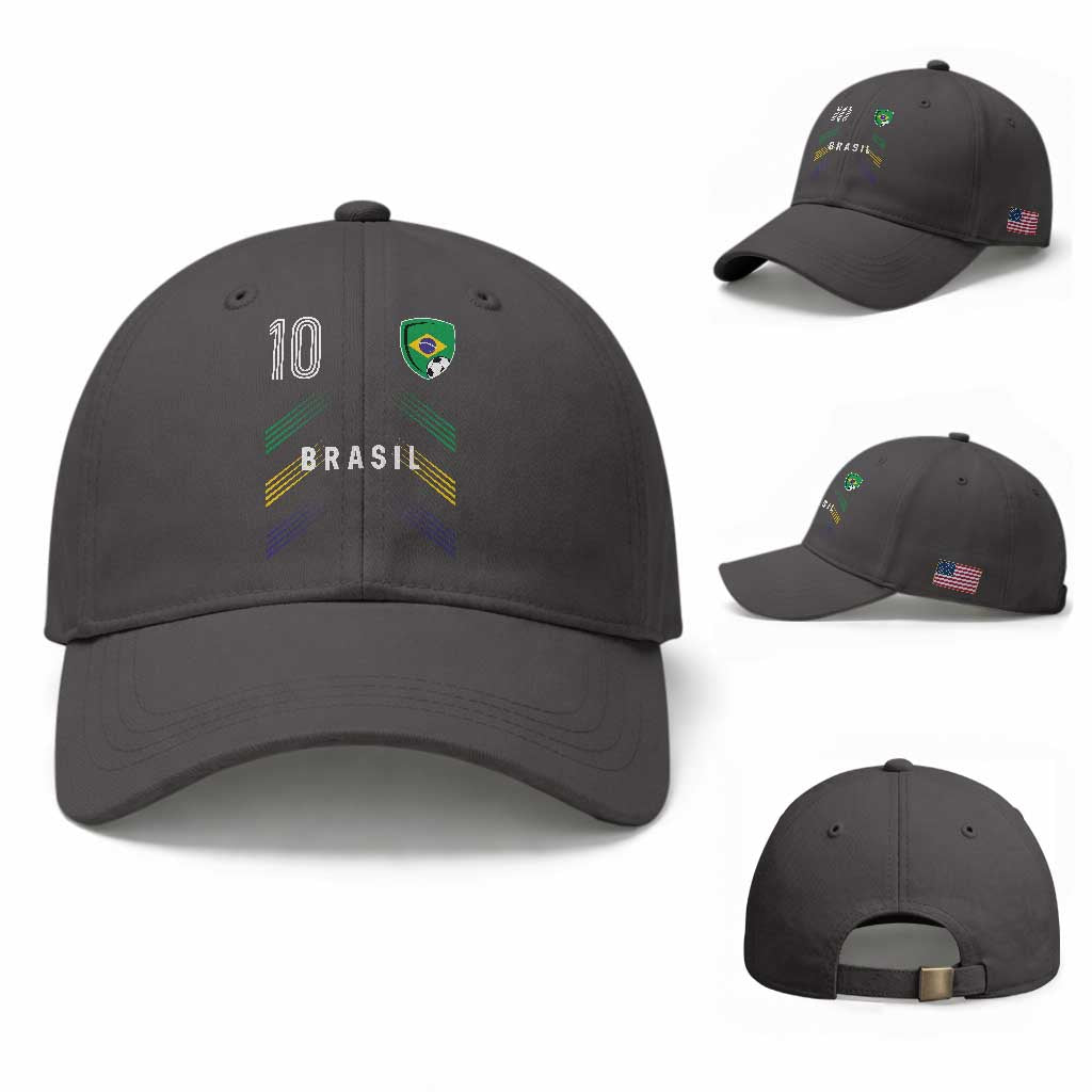 Brasil Number 10 Soccer Shield Graphic Jersey Style Baseball Cap Retro Futbol Football Fans Sports Lover