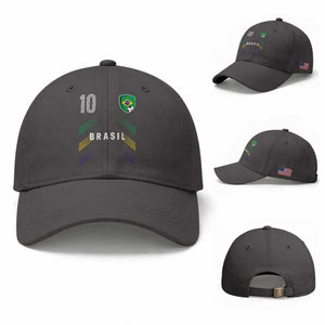 Brasil Number 10 Soccer Shield Graphic Jersey Style Baseball Cap Retro Futbol Football Fans Sports Lover