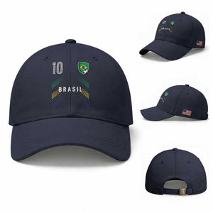 Brasil Number 10 Soccer Shield Graphic Jersey Style Baseball Cap Retro Futbol Football Fans Sports Lover