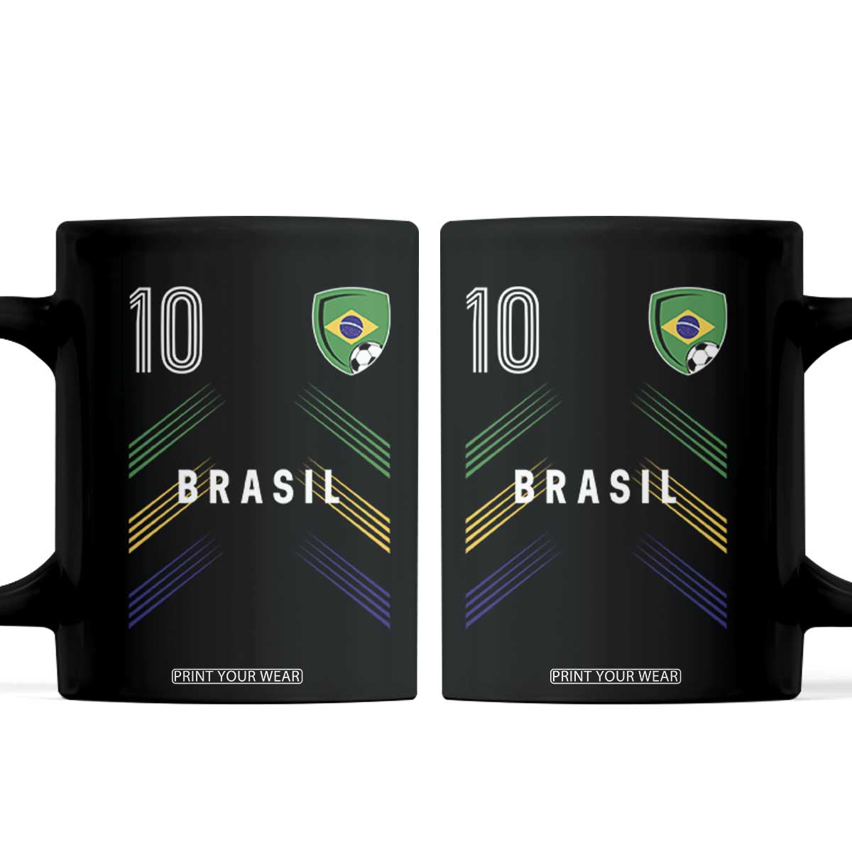 Brasil Number 10 Soccer Shield Graphic Jersey Style Coffee Mug Retro Futbol Football Fans Sports Lover