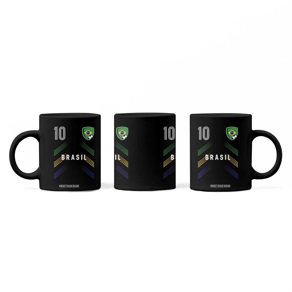 Brasil Number 10 Soccer Shield Graphic Jersey Style Coffee Mug Retro Futbol Football Fans Sports Lover