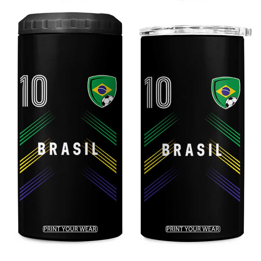 Brasil Number 10 Soccer Shield Graphic Jersey Style 4 in 1 Can Cooler Tumbler Retro Futbol Football Fans Sports Lover