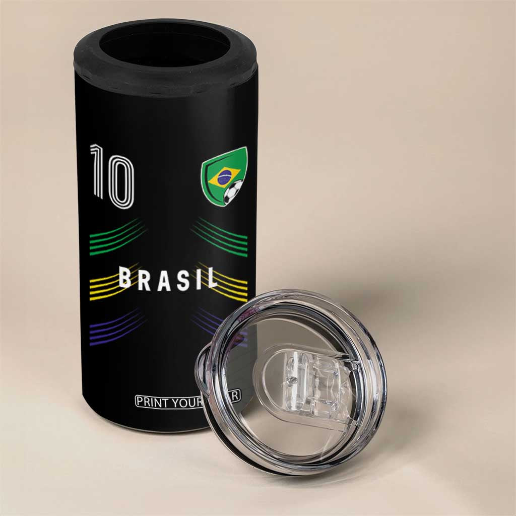 Brasil Number 10 Soccer Shield Graphic Jersey Style 4 in 1 Can Cooler Tumbler Retro Futbol Football Fans Sports Lover
