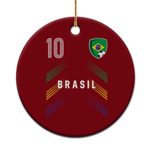 Brasil Number 10 Soccer Shield Graphic Jersey Style Ceramic Ornament Retro Futbol Football Fans Sports Lover