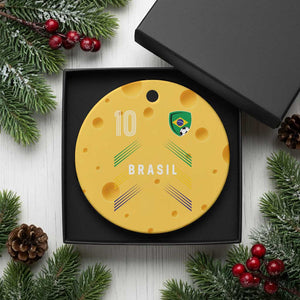Brasil Number 10 Soccer Shield Graphic Jersey Style Ceramic Ornament Retro Futbol Football Fans Sports Lover