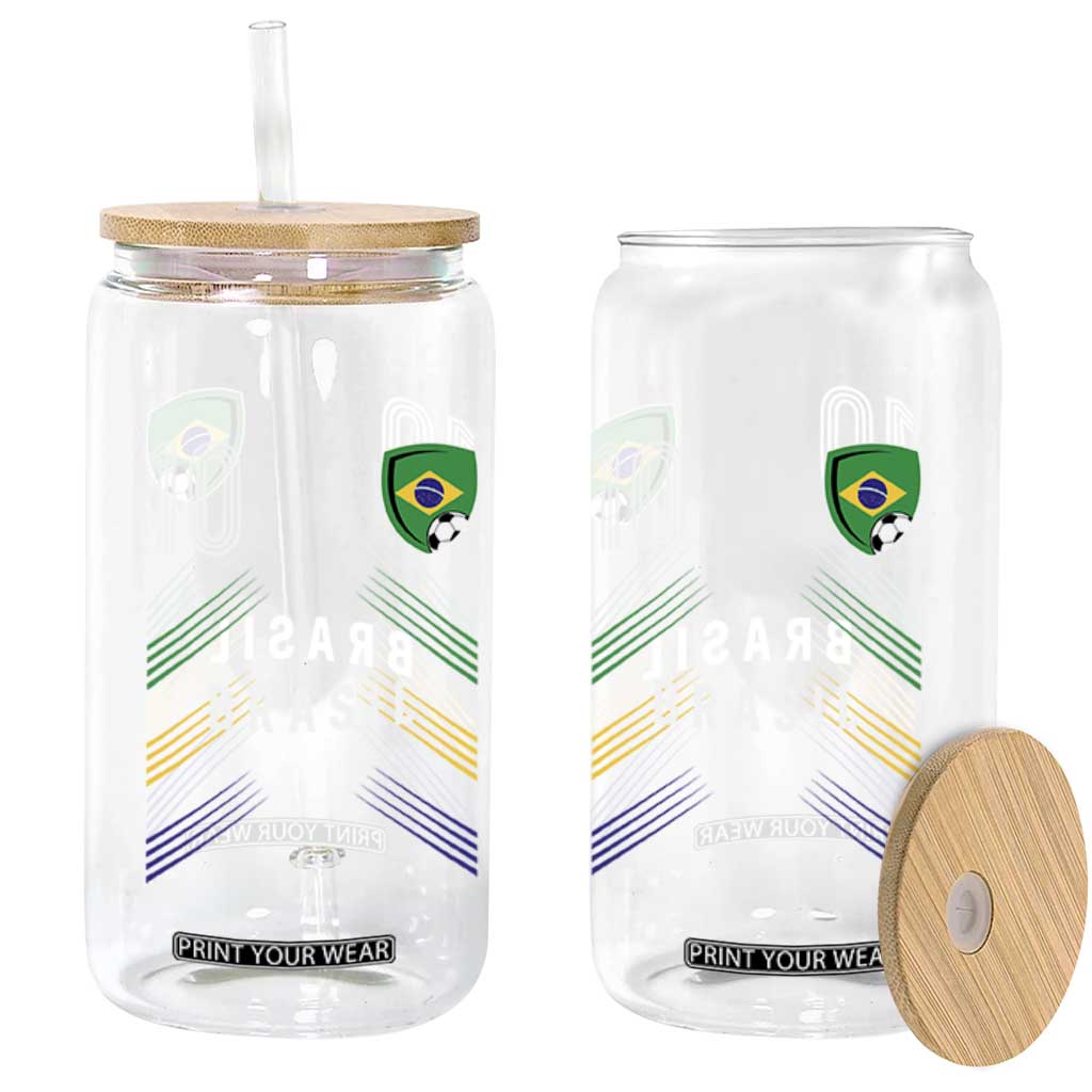 Brasil Number 10 Soccer Shield Graphic Jersey Style Glass Can Retro Futbol Football Fans Sports Lover