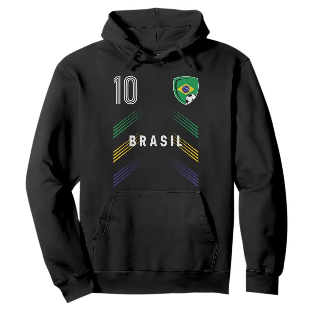Brasil Number 10 Soccer Shield Graphic Jersey Style Hoodie Retro Futbol Football Fans Sports Lover