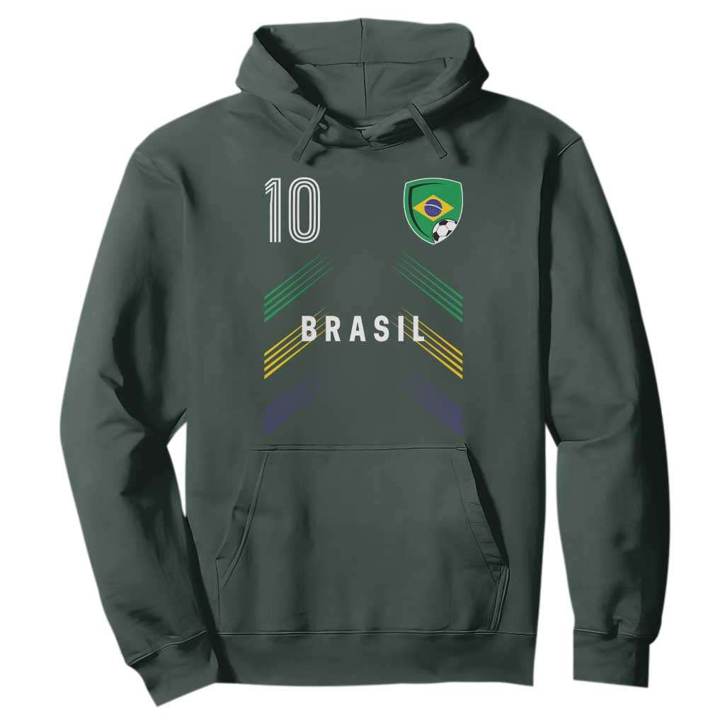 Brasil Number 10 Soccer Shield Graphic Jersey Style Hoodie Retro Futbol Football Fans Sports Lover