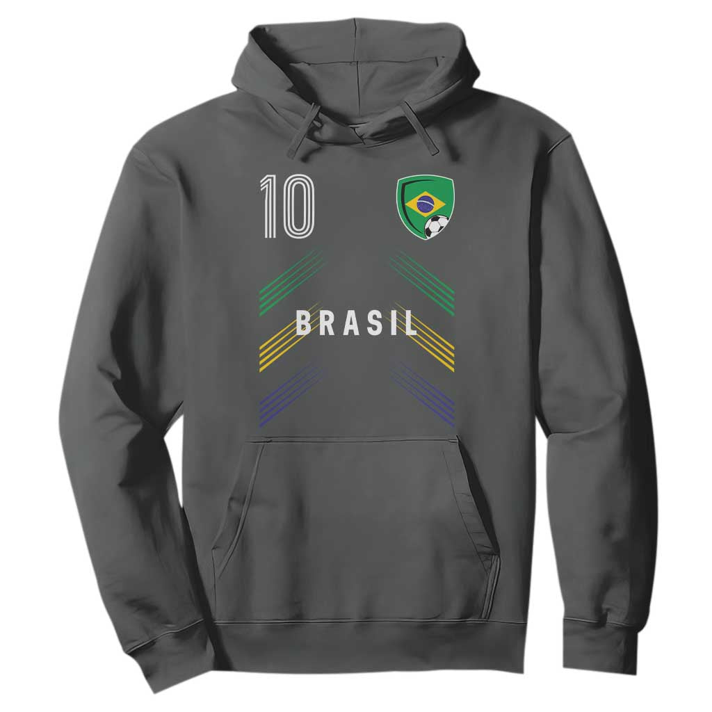 Brasil Number 10 Soccer Shield Graphic Jersey Style Hoodie Retro Futbol Football Fans Sports Lover
