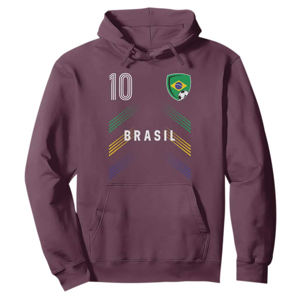 Brasil Number 10 Soccer Shield Graphic Jersey Style Hoodie Retro Futbol Football Fans Sports Lover