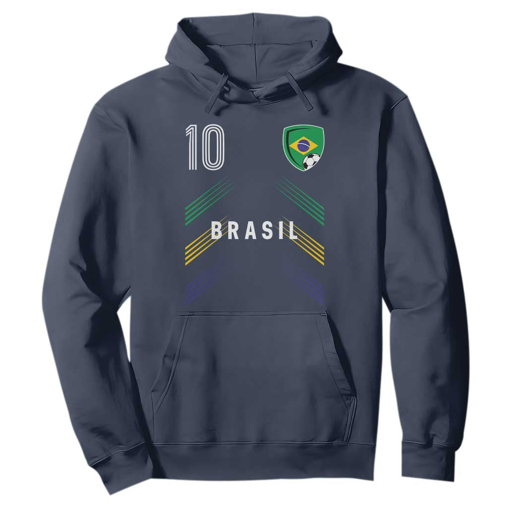 Brasil Number 10 Soccer Shield Graphic Jersey Style Hoodie Retro Futbol Football Fans Sports Lover