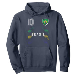 Brasil Number 10 Soccer Shield Graphic Jersey Style Hoodie Retro Futbol Football Fans Sports Lover