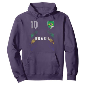 Brasil Number 10 Soccer Shield Graphic Jersey Style Hoodie Retro Futbol Football Fans Sports Lover