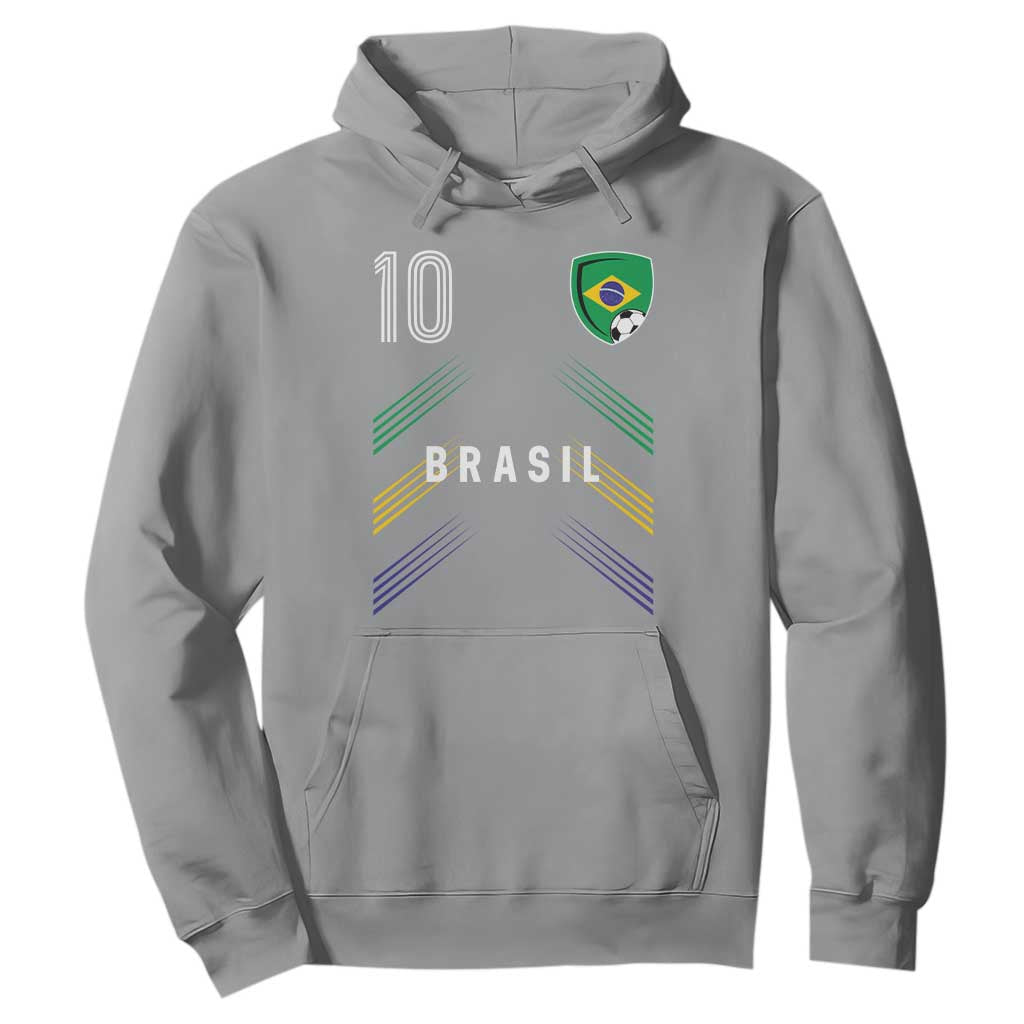 Brasil Number 10 Soccer Shield Graphic Jersey Style Hoodie Retro Futbol Football Fans Sports Lover