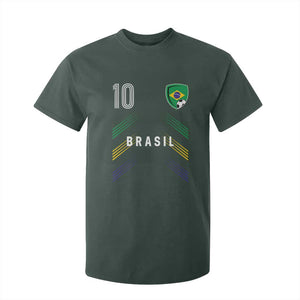 Brasil Number 10 Soccer Shield Graphic Jersey Style T Shirt For Kid Retro Futbol Football Fans Sports Lover