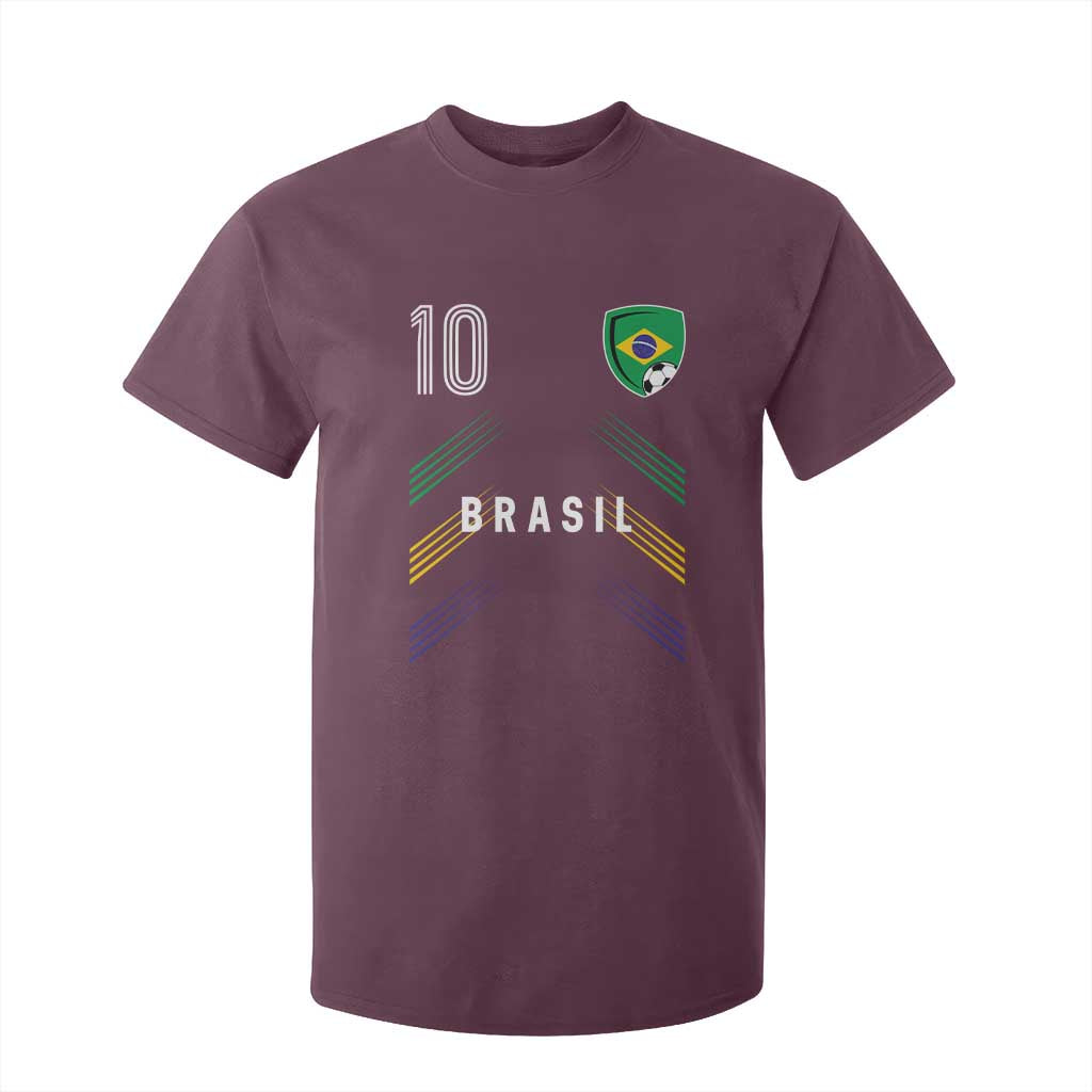 Brasil Number 10 Soccer Shield Graphic Jersey Style T Shirt For Kid Retro Futbol Football Fans Sports Lover