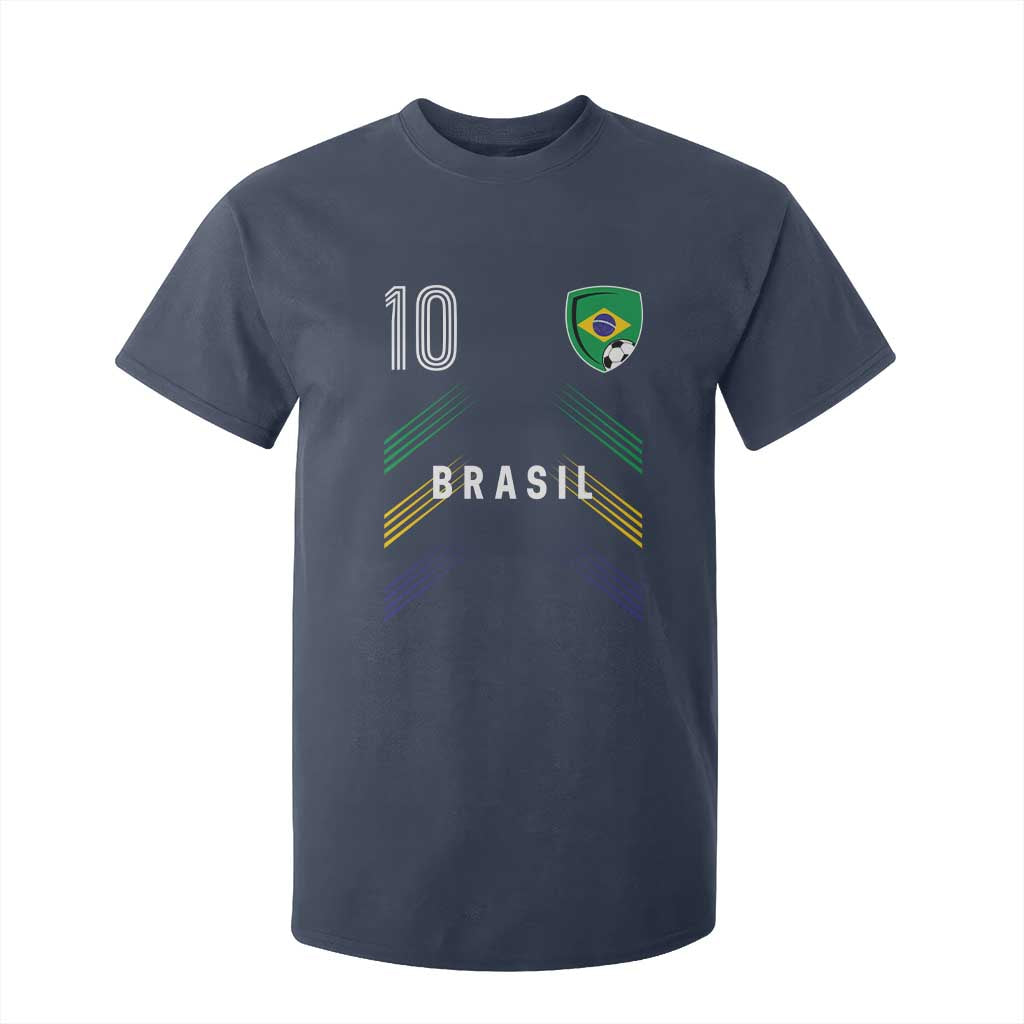 Brasil Number 10 Soccer Shield Graphic Jersey Style T Shirt For Kid Retro Futbol Football Fans Sports Lover