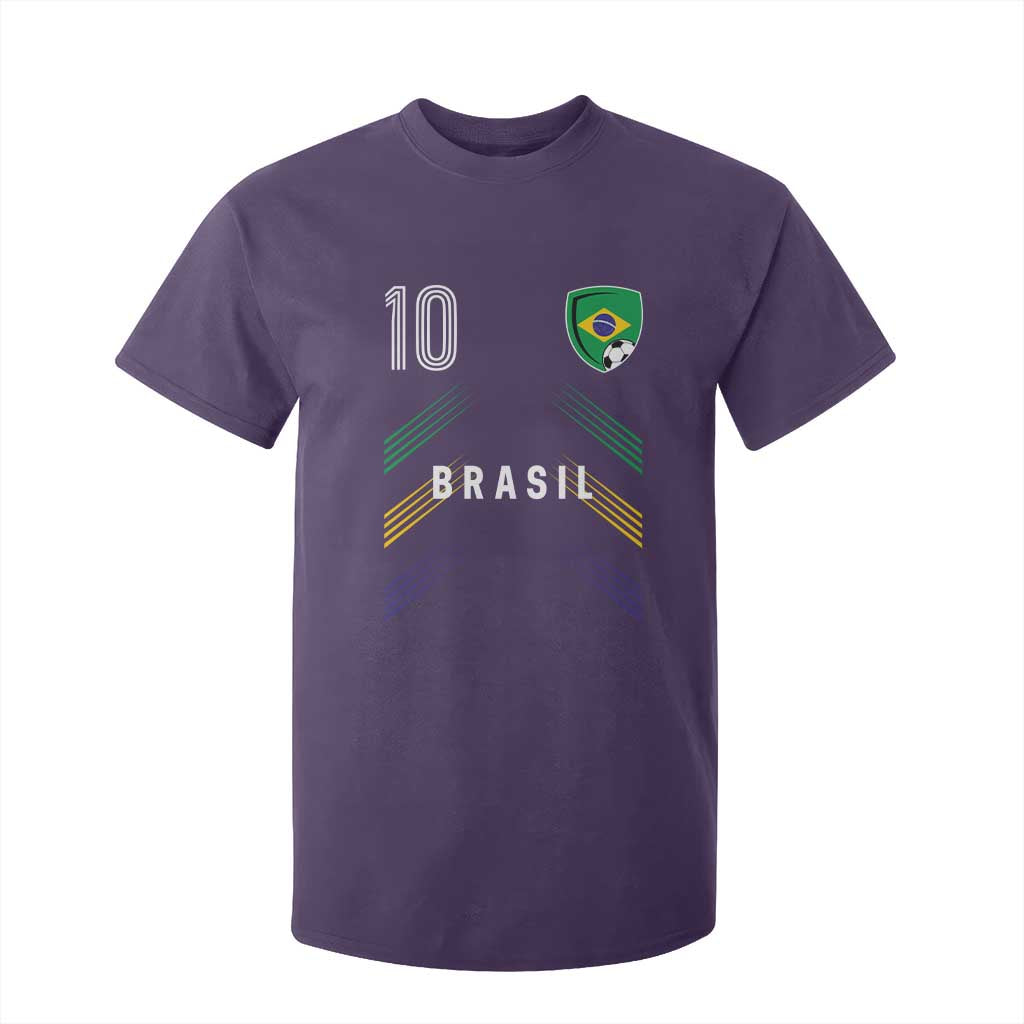 Brasil Number 10 Soccer Shield Graphic Jersey Style T Shirt For Kid Retro Futbol Football Fans Sports Lover