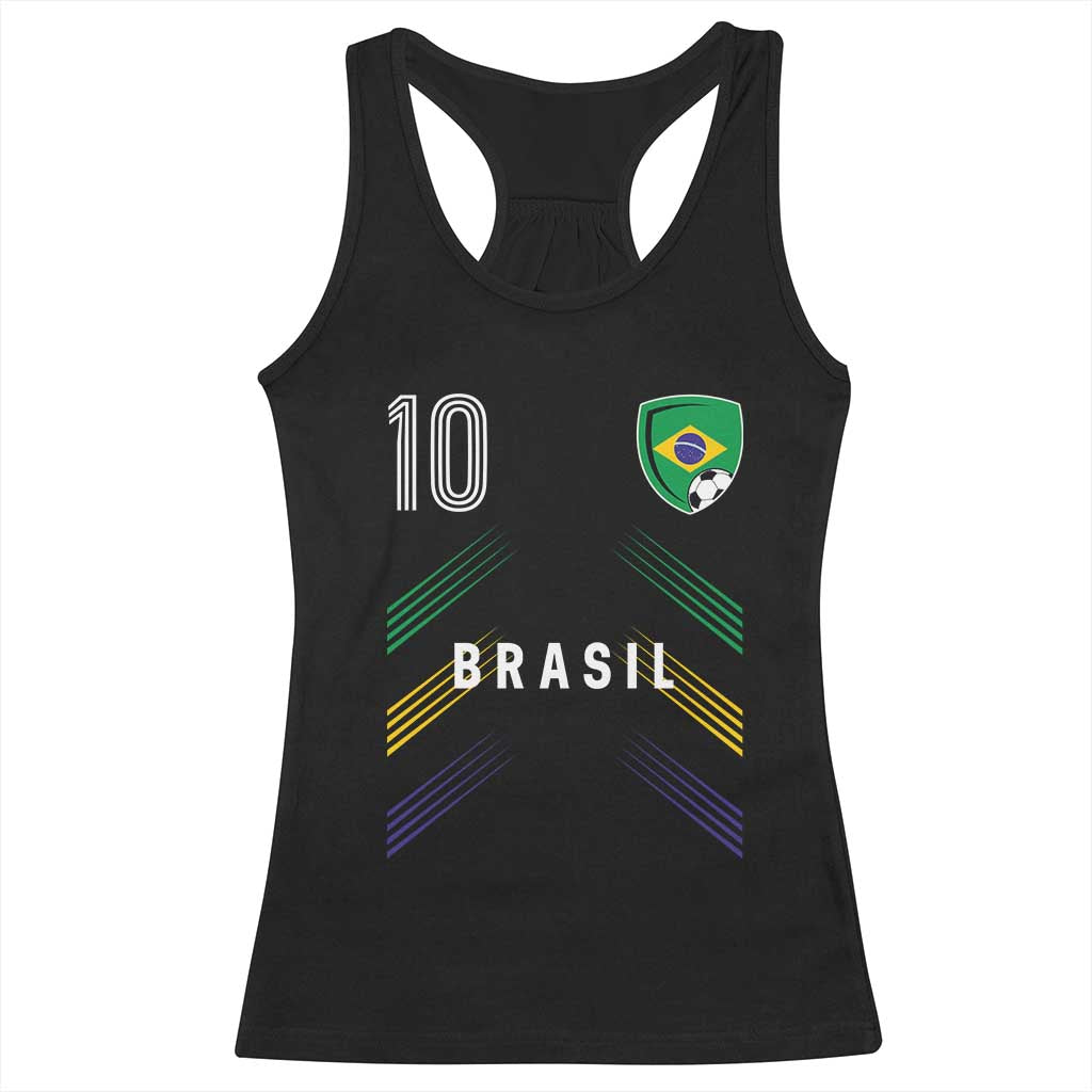 Brasil Number 10 Soccer Shield Graphic Jersey Style Racerback Tank Top Retro Futbol Football Fans Sports Lover