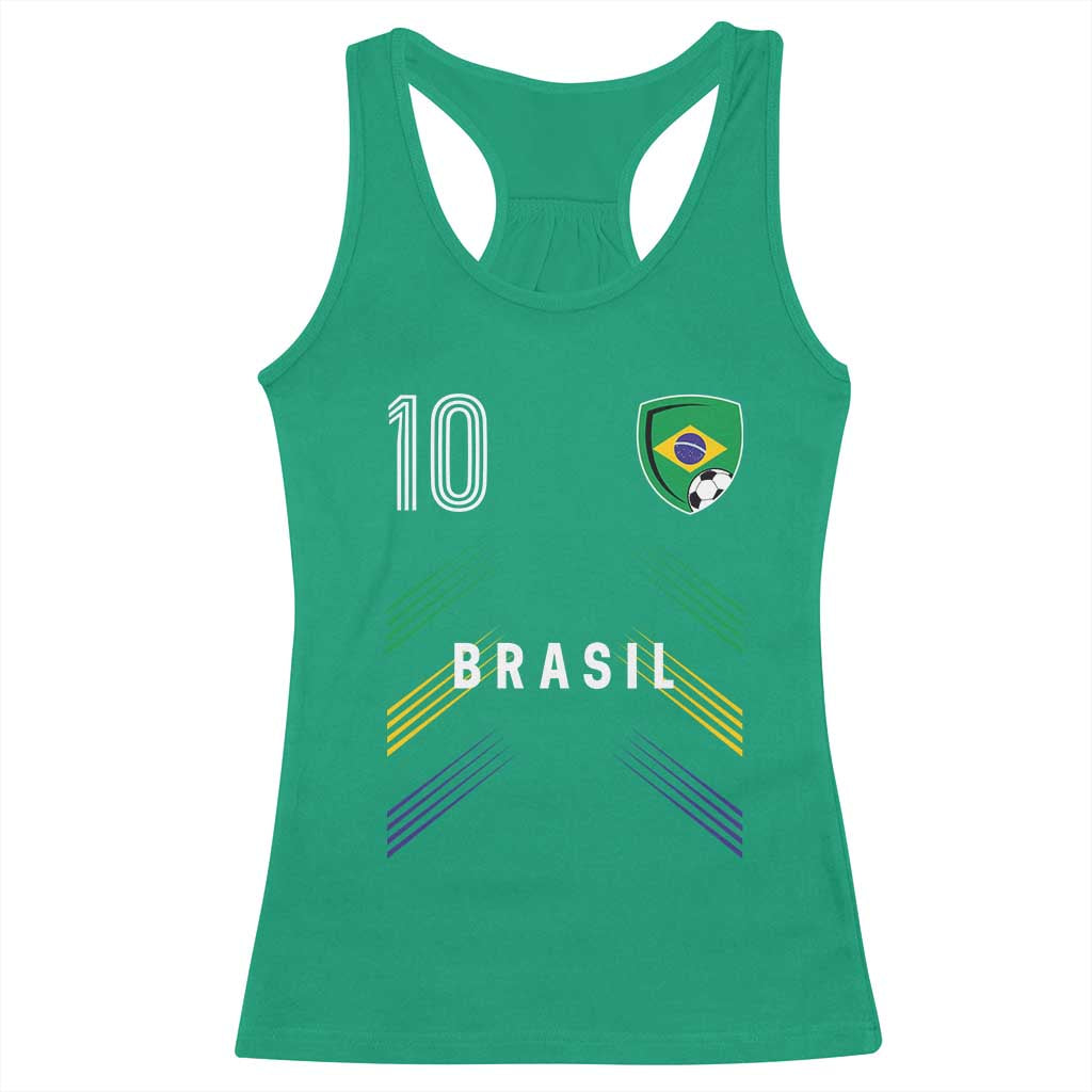 Brasil Number 10 Soccer Shield Graphic Jersey Style Racerback Tank Top Retro Futbol Football Fans Sports Lover
