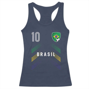 Brasil Number 10 Soccer Shield Graphic Jersey Style Racerback Tank Top Retro Futbol Football Fans Sports Lover