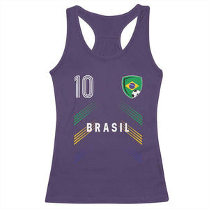 Brasil Number 10 Soccer Shield Graphic Jersey Style Racerback Tank Top Retro Futbol Football Fans Sports Lover