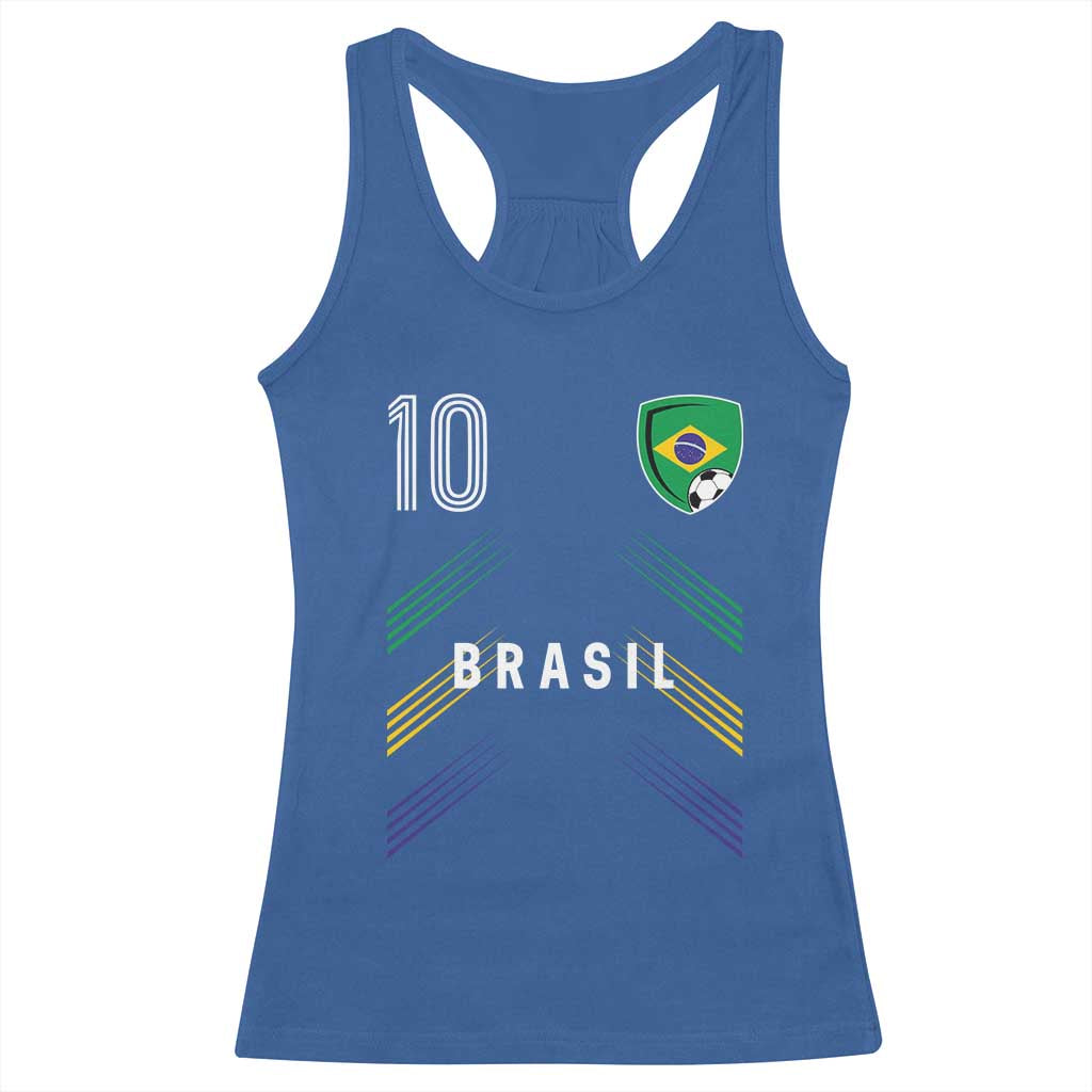 Brasil Number 10 Soccer Shield Graphic Jersey Style Racerback Tank Top Retro Futbol Football Fans Sports Lover