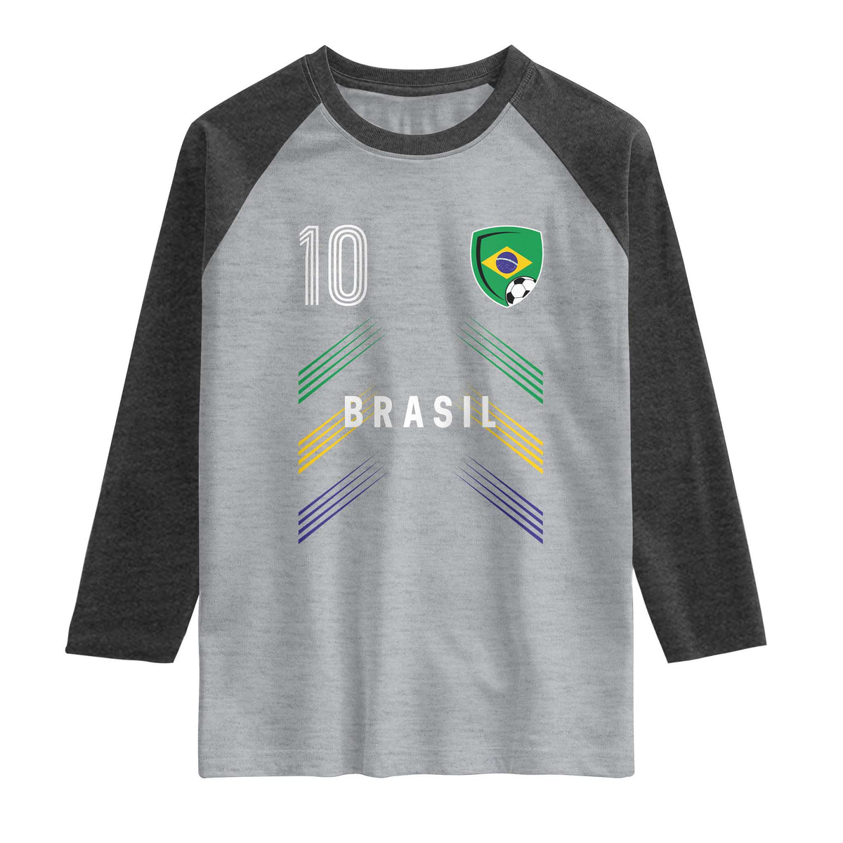 Brasil Number 10 Soccer Shield Graphic Jersey Style Raglan Shirt Retro Futbol Football Fans Sports Lover