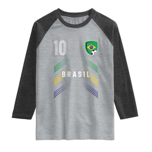 Brasil Number 10 Soccer Shield Graphic Jersey Style Raglan Shirt Retro Futbol Football Fans Sports Lover